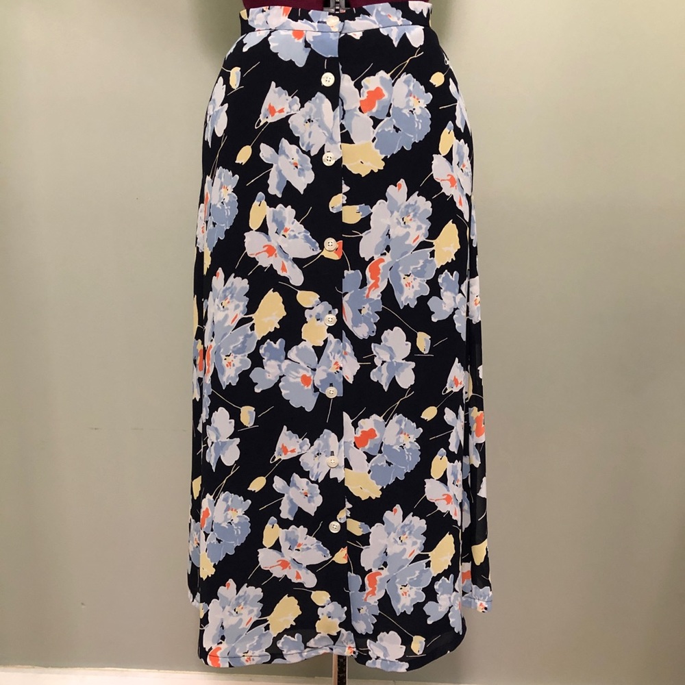 Chaps Button-Up Floral Midi Skirt